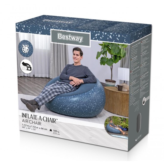 BESTWAY φουσκωτή πουφ πολυθρόνα 75154, 112x112x66cm, μπλε
