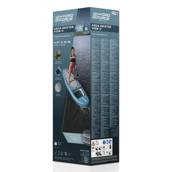 BESTWAY φουσκωτή σανίδα SUP Aqua Drifter View 6532H με διάφανο παράθυρο, 335x91.5x15cm, μπλε
