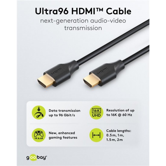 GOOBAY καλώδιο HDMI 2.2 80092, 16K/60Hz, 96 Gbps, 1.5m, μαύρο