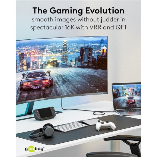 GOOBAY καλώδιο HDMI 2.2 80094, 16K/60Hz, 96 Gbps, 2m, μαύρο