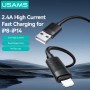 USAMS καλώδιο Lightning σε USB SJ778, 2.4A, 480Mbps, 1m, μαύρο