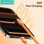 USAMS καλώδιο USB-C SJ783, 60W, 480Mbps, flat, 1.2m, πορτοκαλί