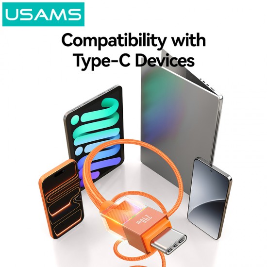 USAMS καλώδιο USB-C SJ775, 240W, 480Mbps, 1.2m, πορτοκαλί