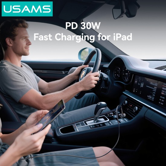 USAMS φορτιστής αυτοκινήτου CC322, USB & USB-C, 30W, πορτοκαλί