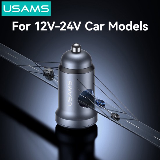 USAMS φορτιστής αυτοκινήτου CC322, USB & USB-C, 30W, πορτοκαλί