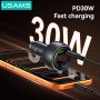 USAMS FM transmitter & φορτιστής CC328, USB/USB-C, 30W, Bluetooth, μαύρο
