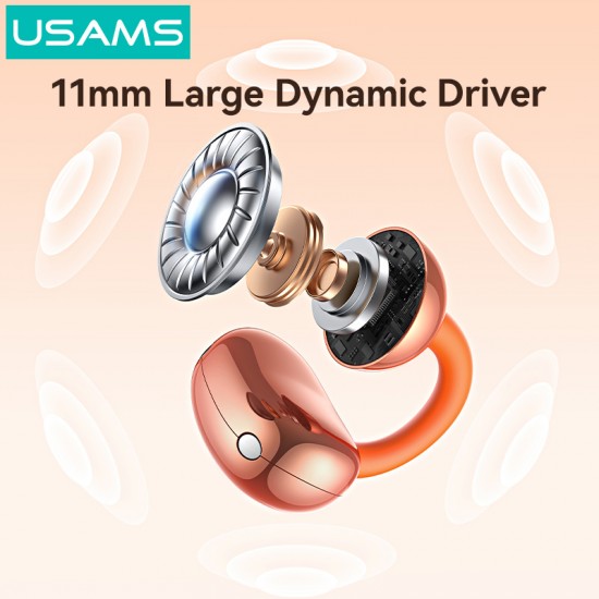 USAMS earphones με θήκη φόρτισης Echo R03, OWS, Φ11mm, 40/300mAh, πορτοκαλί