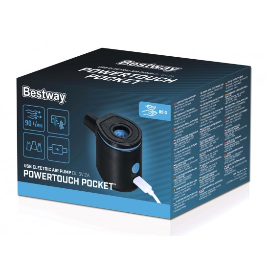 BESTWAY μίνι ηλεκτρική τρόμπα 62289, 90lt, 0.427PSI, USB-C, μαύρη