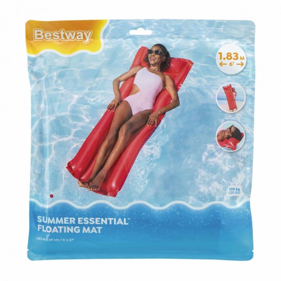 BESTWAY φουσκωτό στρώμα θαλάσσης 44007 με μαξιλάρι, 183x69cm, κόκκινο