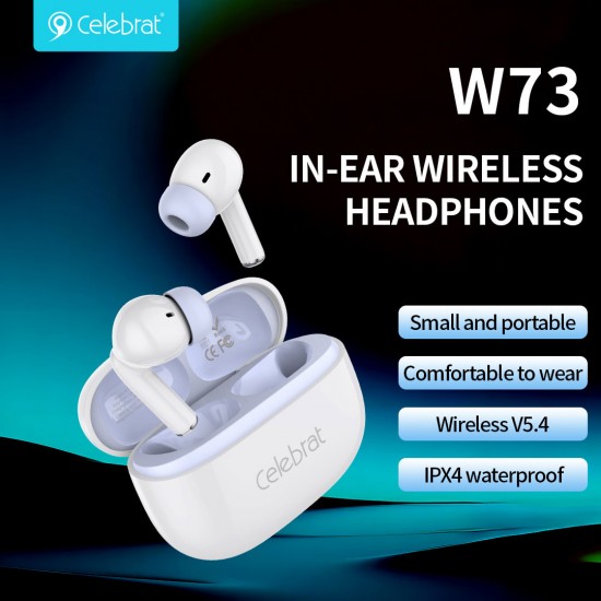 CELEBRAT earphones με θήκη φόρτισης W73, True Wireless, 13mm, 33/380mAh, λευκά