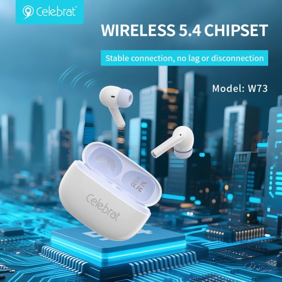 CELEBRAT earphones με θήκη φόρτισης W73, True Wireless, 13mm, 33/380mAh, λευκά