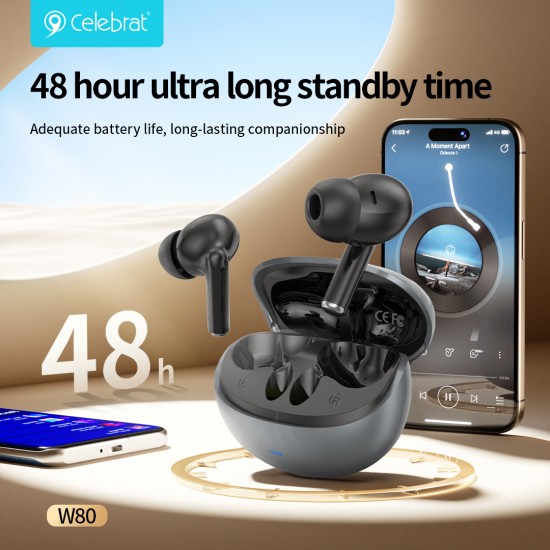 CELEBRAT earphones με θήκη φόρτισης W80, True Wireless, 13mm, 30/230mAh, λευκά