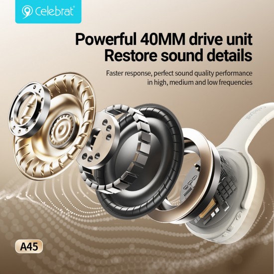 CELEBRAT headphones A45, ασύρματα & ενσύρματα, micro SD, 40mm, 250mAh, μαύρα