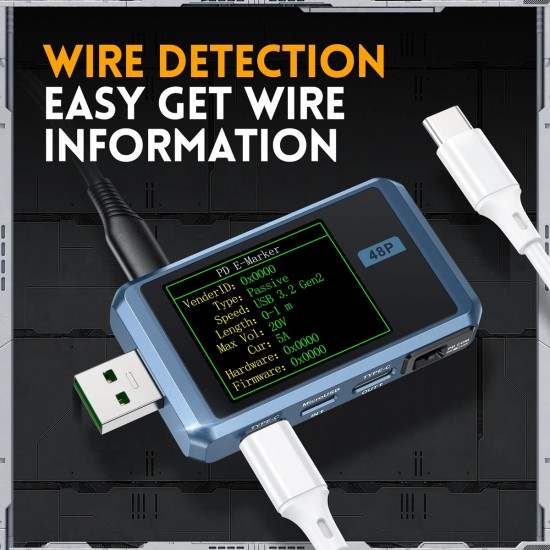 FNIRSI USB tester φόρτισης FNB48P, USB/micro USB/USB-C