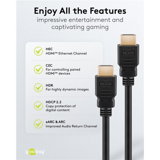 GOOBAY καλώδιο HDMI 80103 με Ethernet, soft, 4K/60Hz, 18 Gbps, 2m, μαύρο