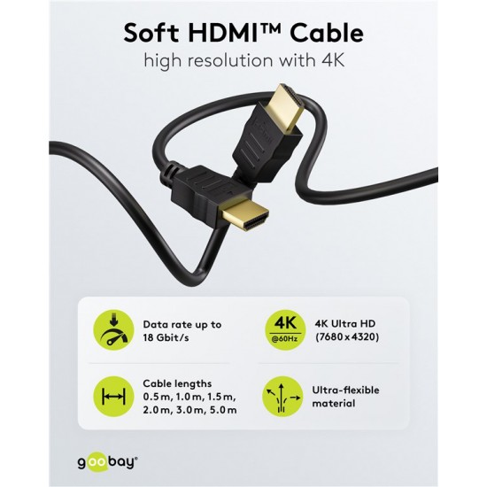GOOBAY καλώδιο HDMI 80105 με Ethernet, soft, 4K/60Hz, 18 Gbps, 5m, μαύρο
