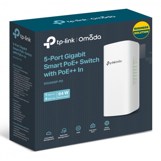 TP-LINK smart switch SG2005P-PD, 1x Gigabit PoE++ in/4x Gigabit PoE+ out, V1.0