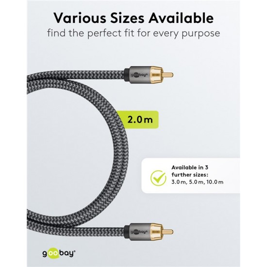 GOOBAY καλώδιο ήχου RCA σε RCA 65296, 2m, μαύρο/ασημί