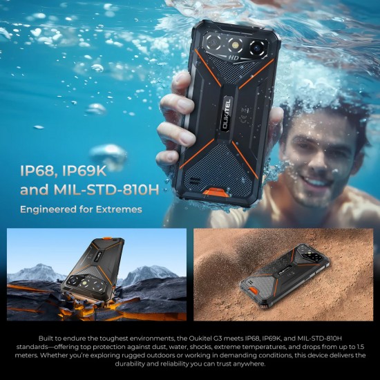 OUKITEL smartphone G3, 6", 4/128GB, 6300mAh, IP68/IP69K/MIL-STD 810H, μαύρο