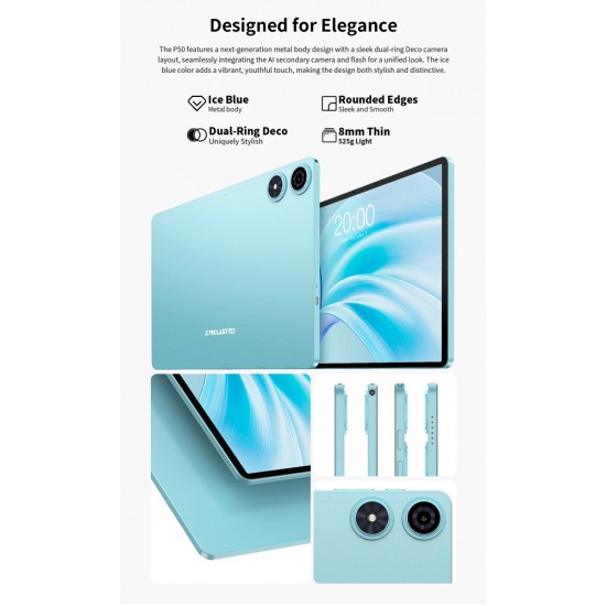 TECLAST tablet P50 με πληκτρολόγιο/στυλό αφής/θήκη, 11", 4/128GB, 4G, Android 15, 7000mAh, μπλε
