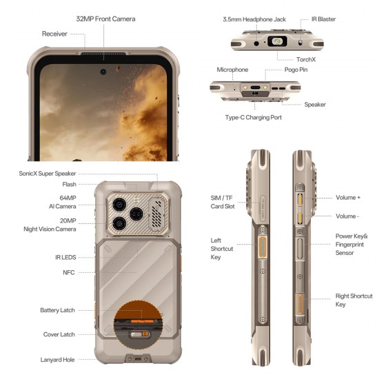 RUGONE smartphone Xever 8, 6.50", 8/128GB, 4800mAh, IP68/IP69K/MIL-STD-810H, μαύρο