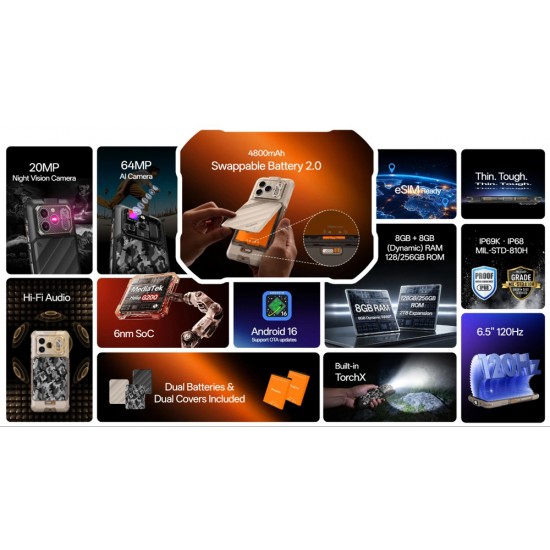 RUGONE smartphone Xever 8, 6.50", 8/128GB, 4800mAh, IP68/IP69K/MIL-STD-810H, μαύρο