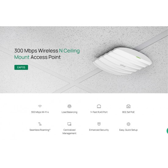 TP-LINK access point EAP115, 300Mbps, οροφής, V4.30