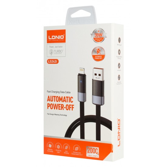 LDNIO καλώδιο Lightning σε USB LS242i, flat, 30W, 480Mbps, 2m, μαύρο