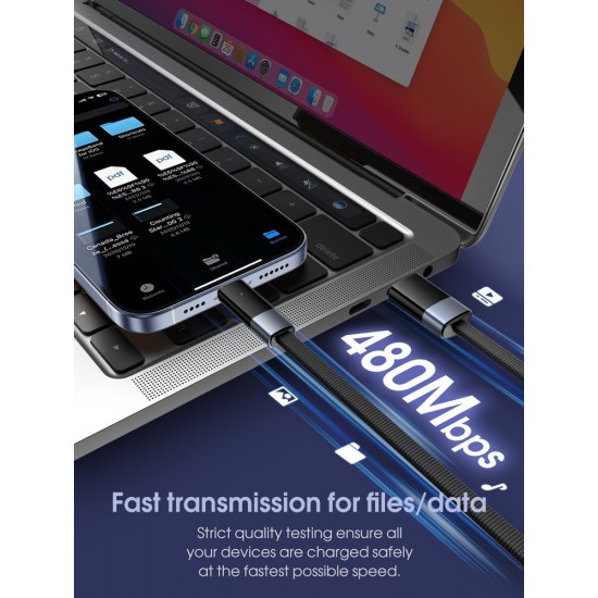 LDNIO καλώδιο USB-C σε USB LS242Q, flat, 100W, 480Mbps, 2m, μαύρο