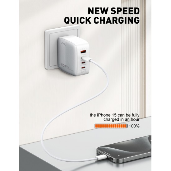 LDNIO καλώδιο USB-C iP-901c, 65W, 480Mbps, 1m, λευκό