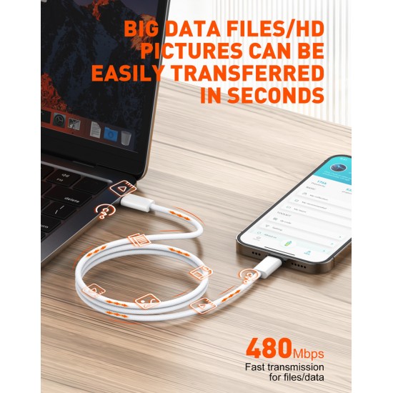 LDNIO καλώδιο USB-C iP-901c, 65W, 480Mbps, 1m, λευκό