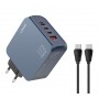 LDNIO φορτιστής τοίχου Q8 με καλώδιο USB-C, USB/Lightning/3x USB-C, GaN, 100W, μπλε