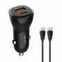 LDNIO φορτιστής αυτοκινήτου C103 με καλώδιο USB-C, USB/USB-C, 60W, μαύρος