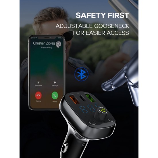LDNIO FM transmitter & φορτιστής C704Q, USB-C/2x USB, 36W, Bluetooth, μαύρο