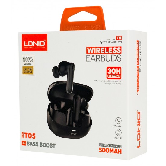 LDNIO earphones με θήκη φόρτισης T07, OWS Bone Conduction, 15mm, 60/500mAh, μαύρα