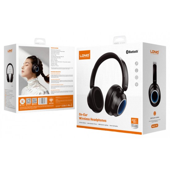 LDNIO headphones H01, ασύρματα & ενσύρματα, 40mm, 1000mAh, ANC, μαύρα