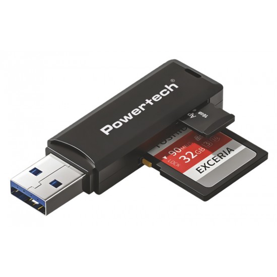 POWERTECH card reader PT-1605 για SD & micro SD, USB 3.0, 5Gbps, μαύρο