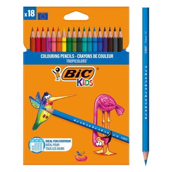BIC σετ χρωματιστές ξυλομπογιές Kids Tropicolors, εξάγωνες, 18τμχ
