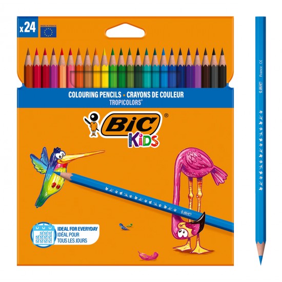 BIC σετ χρωματιστές ξυλομπογιές Kids Tropicolors, εξάγωνες, 24τμχ
