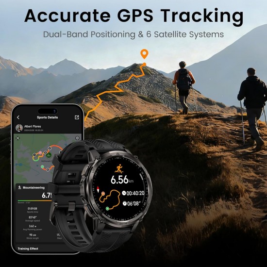 KOSPET smartwatch TANK T4C, heart rate, 1.5" AMOLED, GPS, 5 ATM & IP69K, με φακό, μαύρο