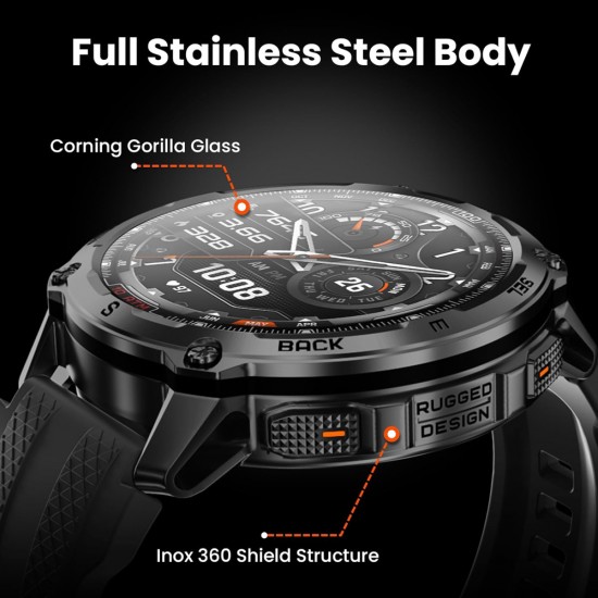 KOSPET smartwatch TANK T4, heart rate, 1.43" AMOLED, GPS, 10 ATM & IP69K, μαύρο