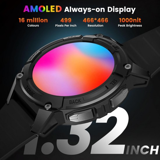 KOSPET smartwatch TANK S2, heart rate, 1.32" AMOLED, GPS, 5 ATM & IP69K, μαύρο