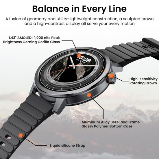 KOSPET smartwatch Orb, heart rate, 1.43" AMOLED, IP68, μαύρο