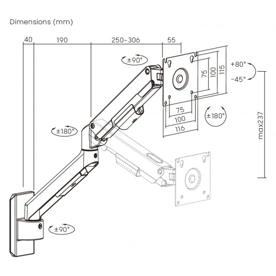 BRATECK επιτοίχια βάση οθόνης LDA113-112, 17-32", έως 9kg