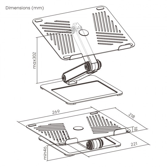 BRATECK μεταλλική βάση για laptop LPS09-02, 11~17", foldable, γκρι