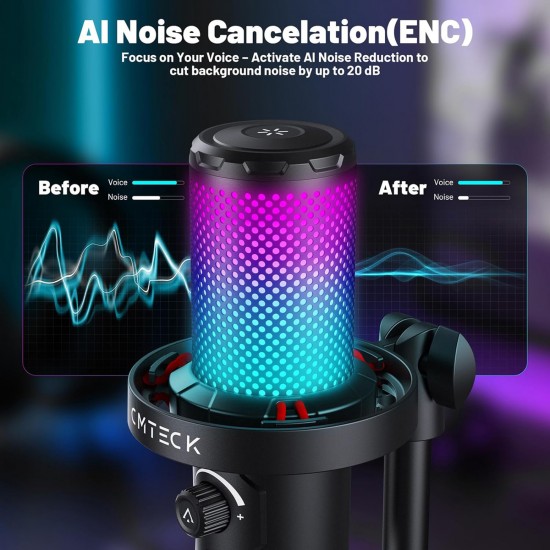 CMTECK επιτραπέζιο μικρόφωνο XM560, καρδιοειδές, USB/USB-C, RGB LED, μαύρο