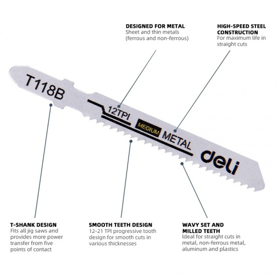 DELI σετ λάμες σέγας DH-QJT012-E4 για μέταλλο, T118B, 5τμχ