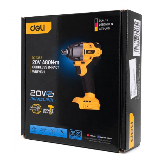 DELI κρουστικό μπουλονόκλειδο μπαταρίας DC235Z, Brushless, 20V, 480N.m, 1/2"