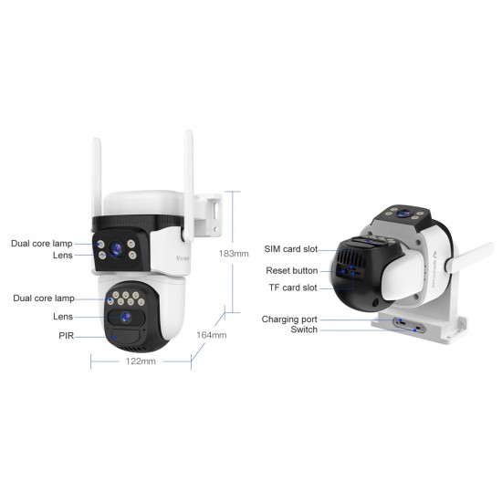 VSTARCAM smart ηλιακή κάμερα BG621DR, dual lens, 3MP, 4G, SD, PTZ, IP66