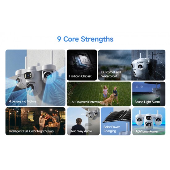 VSTARCAM smart ηλιακή κάμερα AG623FR, four-lens, 3MP, 4G, SD, PTZ, IP66